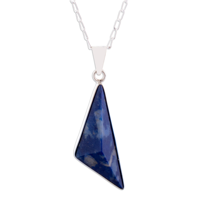 Lapis lazuli pendant necklace, 'Spellbinding Blue' - Silver Necklace with Triangular Lapis Lazuli Pendant