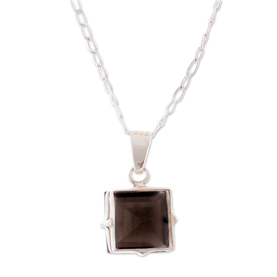 Obsidian pendant necklace, 'Nocturnal Spell' - Sterling Silver Necklace with Square Obsidian Pendant