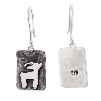 Sterling silver dangle earrings, 'Guardian of the Forest' - Sterling Silver Dangle Earrings with Relief Deer Motif