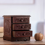 Wood and leather chest, 'Classic Magnificence' - Baroque-Inspired Embossed Mohena Wood and Leather Chest