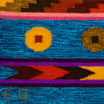 Tapiz de lana - Tapiz de lana colorido tejido a mano de inspiración inca de Perú