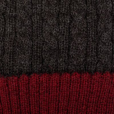 Reversible 100% alpaca hat, 'Warm and Vibrant' - Reversible 100% Alpaca Cable Knit Hat in Red and Grey