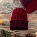 Reversible 100% alpaca hat, 'Warm and Stunning' - Reversible 100% Alpaca Cable Knit Hat in Burgundy and Red