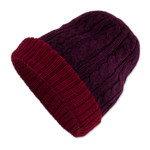 Reversible 100% alpaca hat, 'Warm and Stunning' - Reversible 100% Alpaca Cable Knit Hat in Burgundy and Red