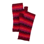 100% baby alpaca fingerless mitts, 'Seven colour Mountain' - Knit Red Brown and Purple 100% Baby Alpaca Fingerless Mitts