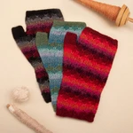 100% baby alpaca fingerless mitts, 'Seven colour Mountain' - Knit Red Brown and Purple 100% Baby Alpaca Fingerless Mitts