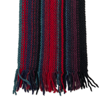 Schal aus Alpaka-Mischung - Handgewebter Schal aus Alpaka-Mischung mit Fransen in Rot und Schwarz