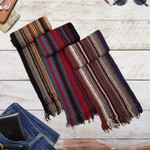 Alpaca blend scarf, 'Romantic Lands' - Handloomed Red and Black Fringed Alpaca Blend Scarf