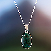 Chrysocolla pendant necklace, 'Fascinating Color' - Sterling Silver Pendant Necklace with Chrysocolla Stone
