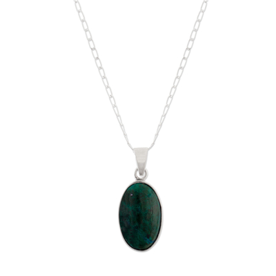 Chrysocolla pendant necklace, 'Fascinating Color' - Sterling Silver Pendant Necklace with Chrysocolla Stone