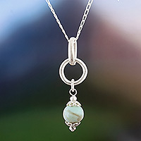 Opal pendant necklace, 'Heart of the Andes' - Modern Silver Pendant Necklace with Andean Opal Stone