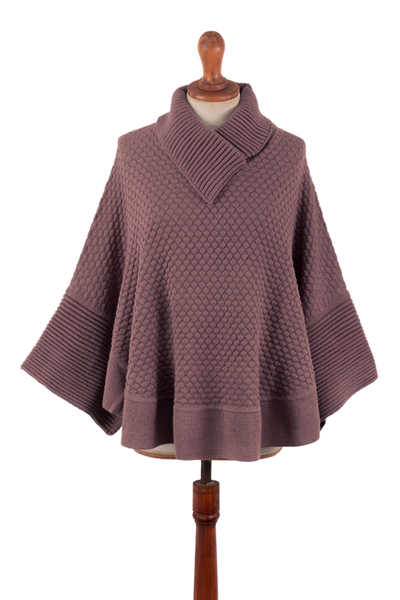 100% baby alpaca poncho, 'Rosewood Illusions' - 100% Baby Alpaca Pink Poncho with Honeycomb Patterns