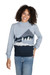 Suéter de mezcla de algodón - Suéter de punto azul con mangas estilo obispo y temática invernal