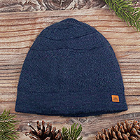 Alpaca blend knit skull cap, 'Indigo Minds' - Unisex Soft Alpaca Blend Knit Hat in Indigo Blue