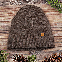 Alpaca blend knit beanie, 'Mushroom Age' - Alpaca and Wool Blend Knit Beanie Hat in Mushroom Brown