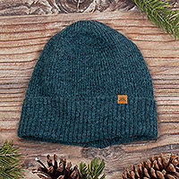 Alpaca blend knit beanie, 'Peacock Age' - Alpaca and Wool Blend Knit Beanie Hat in Peacock Teal