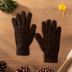 100% alpaca gloves, 'Brown Braid' - 100% Alpaca Cable Knit Gloves in Brown Shade from Peru
