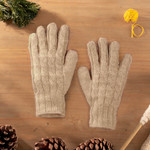 100% alpaca gloves, 'Sand Braid' - 100% Alpaca Cable Knit Gloves in Beige Shade from Peru