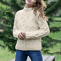 Baby alpaca blend pullover, 'Cozy Caress' - Knit Ivory Baby Alpaca and Wool Blend Pullover Sweater