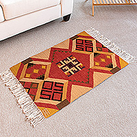 Wool area rug, 'Inca Glory' (2x3) - Fringed Inca-Inspired Wool Area Rug Handwoven in Peru (2x3)