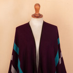 100% baby alpaca ruana, 'Iris Grape' - Striped Purple Ruana Woven from 100% Baby Alpaca with Fringe