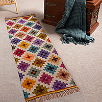 Wool runner, 'Andean Chakanas' (1.5x5) - Handwoven Wool Runner Rug with Andean Chakana Motifs (1.5x5)