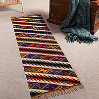 Wool runner, 'Inca Tocapus' (1.5x5) - Hand-Woven Wool Runner Rug with Inca Tocapu Motifs (1.5x5)