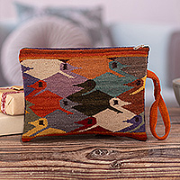 Wool cosmetic bag, 'Natural Ducks' - Handwoven Duck-Themed Wool Cosmetic Bag with Zipper