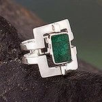 Reversible Natural Onyx and Chrysocolla Cocktail Ring, 'Facets of a Sage'
