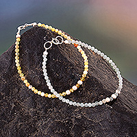 Opal and aquamarine beaded wristband bracelets, 'Tropical Dawn' (pair) - Pair of Opal Aquamarine Silver Beaded Wristband Bracelets