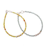 Opal and aquamarine beaded wristband bracelets, 'Tropical Dawn' (pair) - Pair of Opal Aquamarine Silver Beaded Wristband Bracelets