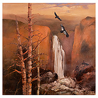 'Valley of the Condor II' (2024) - Andean Landscape Oil Painting of Condor Waterfall and Nature