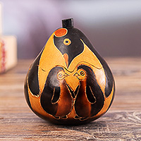 Dried mate gourd decorative box, 'Polar Treasure' - Penguin-Themed Artisan-Made Dried Mate Gourd Decorative Box