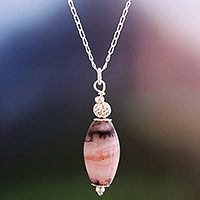 Opal pendant necklace, 'Pink Reflection' - Modern Polished Opal and Sterling Silver Pendant Necklace