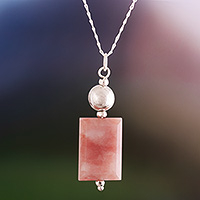 Opal pendant necklace, 'Rosy Harmony' - Sterling Silver Necklace with Rectangular Pink Opal Pendant