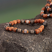 Onyx and hematite ceramic beaded bracelet, 'Andean Spirit' (assorted) - Onyx and Hematite Ceramic Beaded Stretch Bracelet from Peru