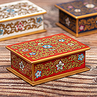 Reverse painted glass box, 'Fancy Floral' (assorted) - Reverse Painted Glass Floral Decorative Box from Peru