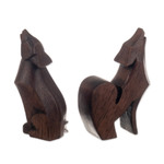 Cedarwood figurines, 'Spirits of the Dawn' (pair) - Two Hand-Carved Minimalist Wolf-Themed Cedarwood Figurines