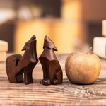 Cedarwood figurines, 'Spirits of the Dawn' (pair) - Two Hand-Carved Minimalist Wolf-Themed Cedarwood Figurines