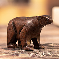 Cedarwood figurine, 'Winter Heart' - Hand-Carved Minimalist Cedarwood Figurine of a Polar Bear