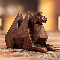 Cedarwood figurine, 'Titan of the Savannah' - Hand-Carved Modern Minimalist Rhino Cedarwood Figurine