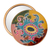 Reverse-painted pocket mirror, 'Primaveral Majesty' - Baroque-Inspired Reverse-Painted Round Wood Pocket Mirror