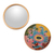 Reverse-painted pocket mirror, 'Primaveral Majesty' - Baroque-Inspired Reverse-Painted Round Wood Pocket Mirror