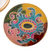 Reverse-painted pocket mirror, 'Primaveral Majesty' - Baroque-Inspired Reverse-Painted Round Wood Pocket Mirror