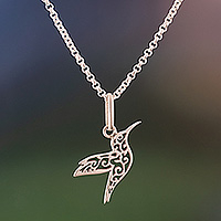 Sterling silver pendant necklace, 'Hummingbird Vitality' - Vine-Themed Hummingbird Sterling Silver Pendant Necklace