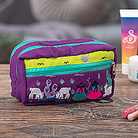 Applique cotton blend toiletry bag, 'Llama Sunrise' - Cotton Blend Toiletry Bag with Applique Andean Motifs