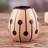 Ceramic decorative vase, 'Chulucanas' - Minimalist-Inspired Painted Folk Art Ceramic Decorative Vase