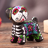 Ceramic figurine, 'Loyal Bones' - Andean-Made Painted Day of the Dead Puppy Ceramic Figurine