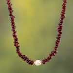 Gold-accented garnet and cultured pearl beaded necklace, 'Passion Pearl' - Garnet and White Pearl Beaded Necklace with Golden Accents