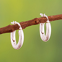 Sterling silver hoop earrings, 'Ethereal Sheen' - Modern High-Polished Sterling Silver Hoop Earrings from Peru